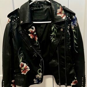 Faux leather Blanknyc crop rose floral jacket